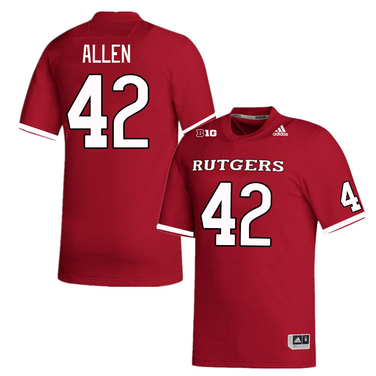 Men #42 DJ Allen Rutgers Scarlet Knights College Football Jerseys Stitched Sale-Scarlet - Click Image to Close